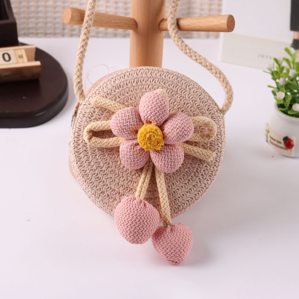 Woven Straw Bag - Casual handgemaakte geweven strozak, bloemvormige opbergmand